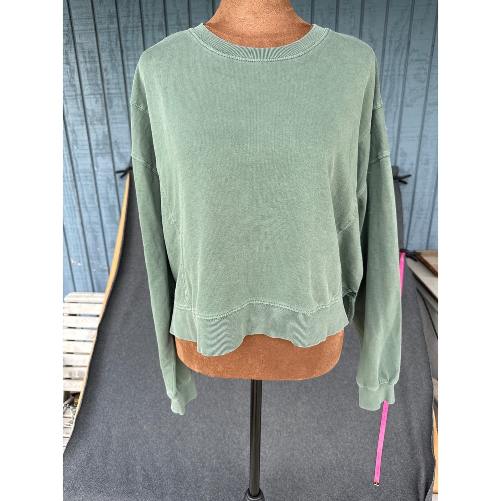 Double Zero Sage Green Cropped Sweatshirt Womens Large Crew Neck Pullover